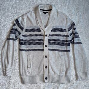 Banana Republic Cream Shawl Collar Cardigan with Navy Stripes